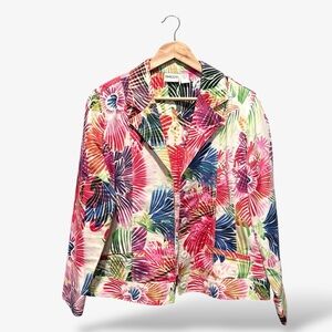 Chico’s Jacket White Multicolor Tropical Floral Print Size 2 (US L) Casual